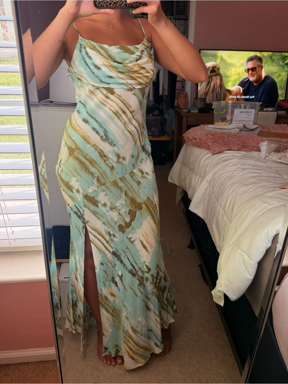 Hello Molly Mint and Gold Marble Cowl Neck Maxi Dress